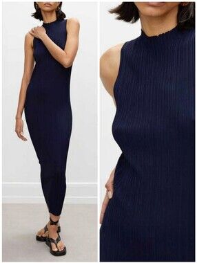 RÓHE Textured Deep Blue Lienke Dress, S
